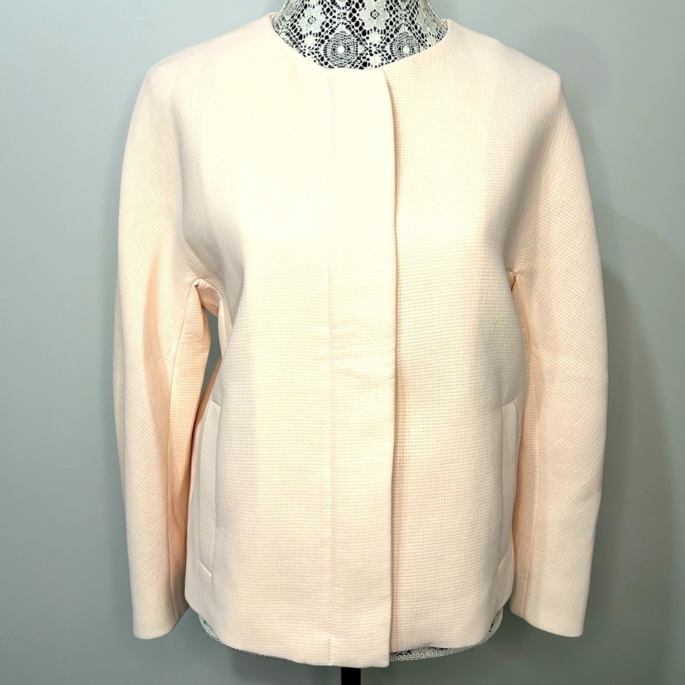 Massimo Dutti powder pink lined simple straight cut snap front blazer jacket